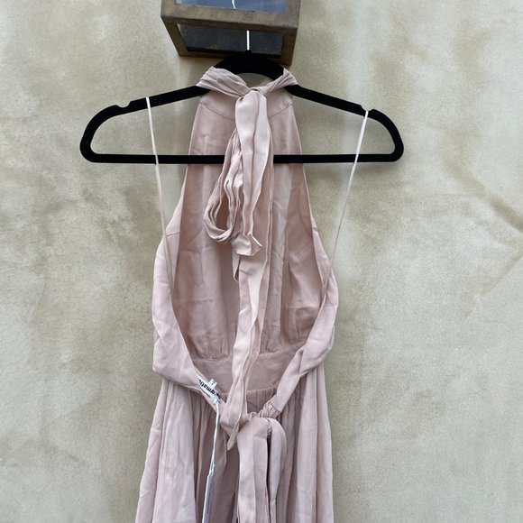 Reformation Andee Maxi Length Dress Champagne Halter Neckline Bow Tie Open Back - Picture 10 of 14